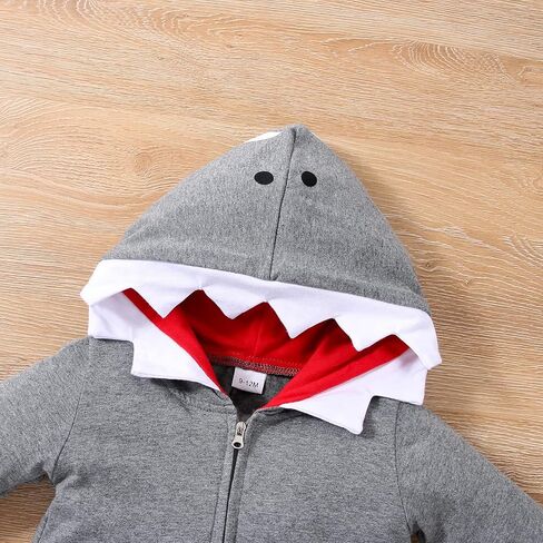 LUZOZEZO Infant Newborn Baby Boys Girls Dinosaur Shark Long Sleeve Hoodie Romper Onesies Jumpsuit Outfits in Kuwait