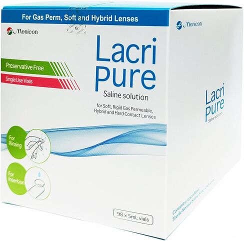 Menicon LacriPure Saline 98 Vials, Menicon Unique pH Multi-Purpose Solution 4 Oz and DMV Scleral Cup Large Contact Lens Remover, Bundle of 3 Items in Kuwait