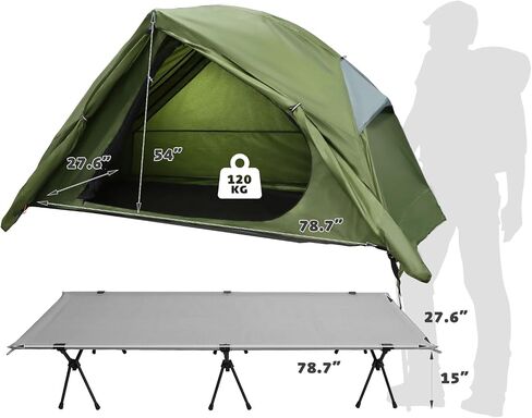 Arctic Lemmings 4-in-1 Camping Cot Tent, Foldable Elevated Tent Set for 1 Person to Use, Portable Tent for Outdoor Hiking, Camping in Kuwait