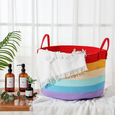 Layhit 2 Pcs Rainbow Storage Baskets 20 x 20 x 13 Inch Blanket Basket for Living Room Cotton Rope Baskets Organizer Toy Basket Storage for Kids Woven Basket for Rainbow Classroom Nursery Decoration in Saudi Arabia