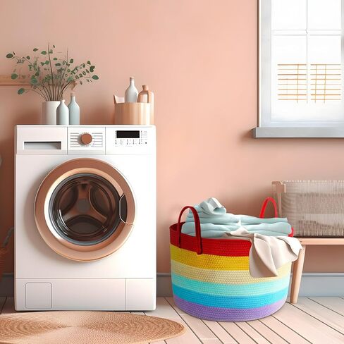 Layhit 2 Pcs Rainbow Storage Baskets 20 x 20 x 13 Inch Blanket Basket for Living Room Cotton Rope Baskets Organizer Toy Basket Storage for Kids Woven Basket for Rainbow Classroom Nursery Decoration in Saudi Arabia