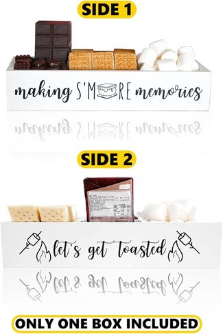 علبة S'Mores، حامل بار Farmhouse S'More مع مقبض مقصوص، محطة سمورز خشبية، منظم إكسسوارات سمورز، صندوق حاوية لوازم سمورز، صينية تقديم سمورز (أبيض كبير) in Kuwait
