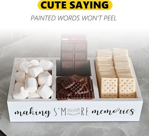علبة S'Mores، حامل بار Farmhouse S'More مع مقبض مقصوص، محطة سمورز خشبية، منظم إكسسوارات سمورز، صندوق حاوية لوازم سمورز، صينية تقديم سمورز (أبيض كبير) in Kuwait
