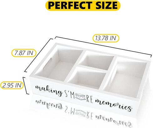 علبة S'Mores، حامل بار Farmhouse S'More مع مقبض مقصوص، محطة سمورز خشبية، منظم إكسسوارات سمورز، صندوق حاوية لوازم سمورز، صينية تقديم سمورز (أبيض كبير) in Kuwait