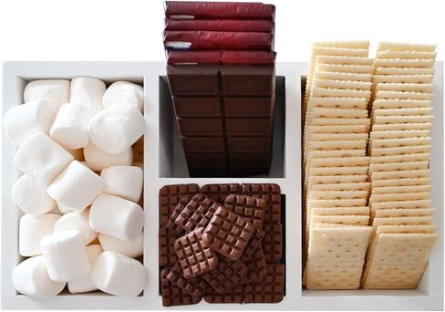 علبة S'Mores، حامل بار Farmhouse S'More مع مقبض مقصوص، محطة سمورز خشبية، منظم إكسسوارات سمورز، صندوق حاوية لوازم سمورز، صينية تقديم سمورز (أبيض كبير) in Kuwait