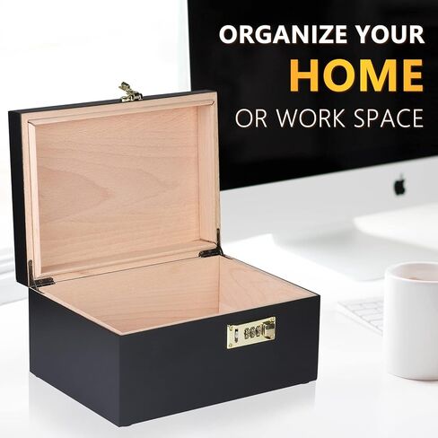 صندوق تخزين خشبي كبير من سيف ديلوكس مع قفل مجموعة - صندوق تخزين خشبي مع غطاء مفصلي صندوق خشبي مزخرف تذكاري غير لامع in Kuwait