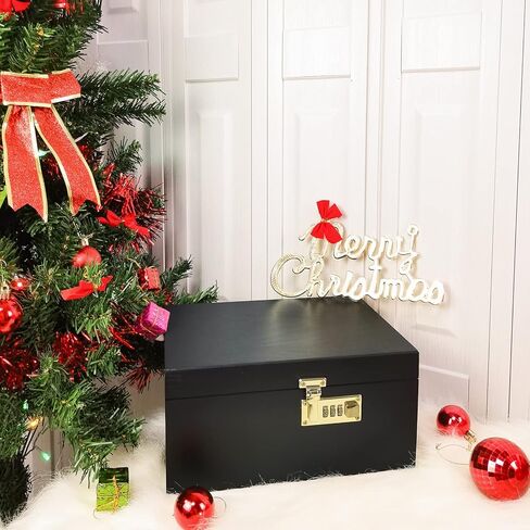 صندوق تخزين خشبي كبير من سيف ديلوكس مع قفل مجموعة - صندوق تخزين خشبي مع غطاء مفصلي صندوق خشبي مزخرف تذكاري غير لامع in Kuwait