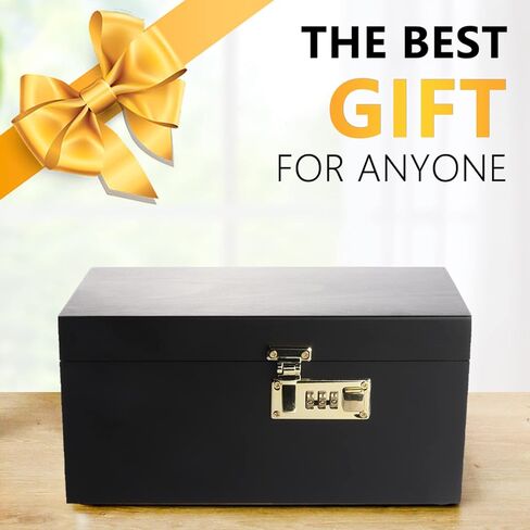 صندوق تخزين خشبي كبير من سيف ديلوكس مع قفل مجموعة - صندوق تخزين خشبي مع غطاء مفصلي صندوق خشبي مزخرف تذكاري غير لامع in Kuwait