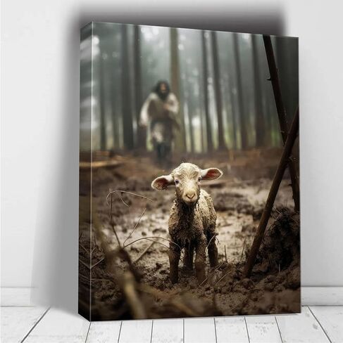 Jesus and Lamb Canvas Wall Art Jesus Running After Lost Lamb Picture Wall Art Canvas Print Christian Lamb of God Home Decor Jesus Saves the Lamb a lost lamb Inspirational Christian Wall Art for Office in Saudi Arabia