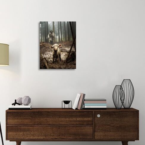 Jesus and Lamb Canvas Wall Art Jesus Running After Lost Lamb Picture Wall Art Canvas Print Christian Lamb of God Home Decor Jesus Saves the Lamb a lost lamb Inspirational Christian Wall Art for Office in Saudi Arabia