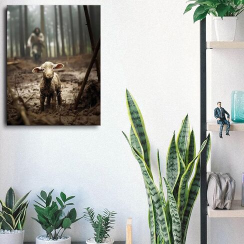 Jesus and Lamb Canvas Wall Art Jesus Running After Lost Lamb Picture Wall Art Canvas Print Christian Lamb of God Home Decor Jesus Saves the Lamb a lost lamb Inspirational Christian Wall Art for Office in Saudi Arabia