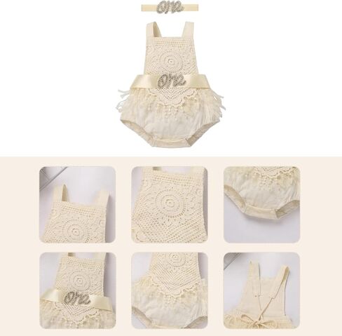 Newborn Baby 1st Birthday Outfit Boho Lace Romper Bodysuit Tutu Dress Shiny ONE Sash Headband Photo Shoot Clothes in Saudi Arabia