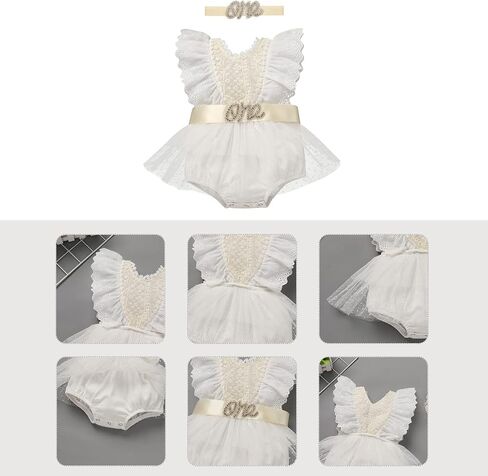 Newborn Baby 1st Birthday Outfit Boho Lace Romper Bodysuit Tutu Dress Shiny ONE Sash Headband Photo Shoot Clothes in Saudi Arabia