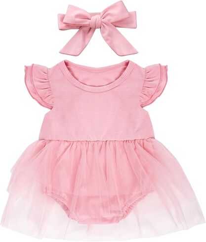 فستان توتو للفتيات الصغيرات من Bskifnn مع عصابة رأس فستان أطفال بأكمام مكشكشة للعطلات وحفلات الزفاف وأعياد الميلاد ورأس السنة الجديدة in Kuwait