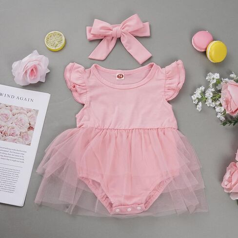 فستان توتو للفتيات الصغيرات من Bskifnn مع عصابة رأس فستان أطفال بأكمام مكشكشة للعطلات وحفلات الزفاف وأعياد الميلاد ورأس السنة الجديدة in Kuwait