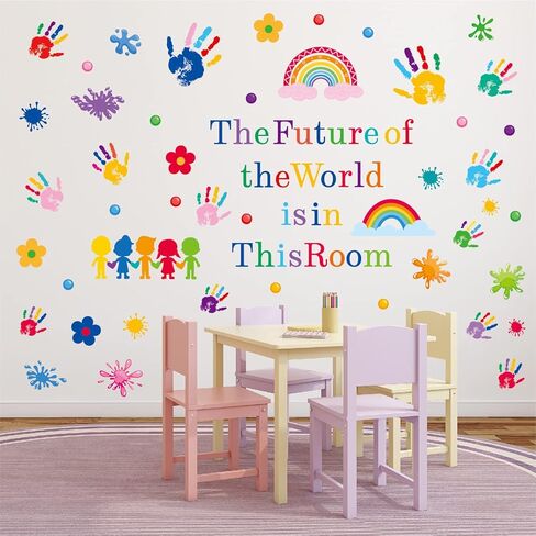Kids Wall Decals Classroom Decals Colorful Inspirational Quotes Wall Stickers Motivational Sticker Splatter Handprint Wall Decals for Classroom School Kids Bedroom Playroom Nursery Wall Decor in Kuwait