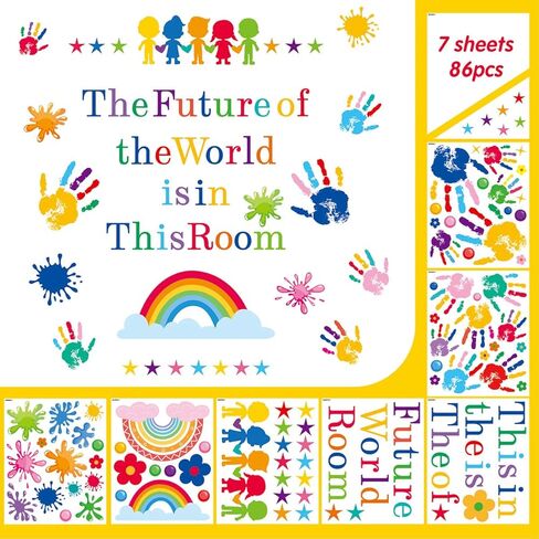 Kids Wall Decals Classroom Decals Colorful Inspirational Quotes Wall Stickers Motivational Sticker Splatter Handprint Wall Decals for Classroom School Kids Bedroom Playroom Nursery Wall Decor in Kuwait