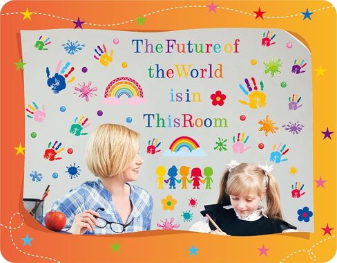 Kids Wall Decals Classroom Decals Colorful Inspirational Quotes Wall Stickers Motivational Sticker Splatter Handprint Wall Decals for Classroom School Kids Bedroom Playroom Nursery Wall Decor in Kuwait