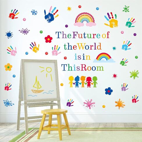 Kids Wall Decals Classroom Decals Colorful Inspirational Quotes Wall Stickers Motivational Sticker Splatter Handprint Wall Decals for Classroom School Kids Bedroom Playroom Nursery Wall Decor in Kuwait