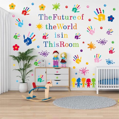 Kids Wall Decals Classroom Decals Colorful Inspirational Quotes Wall Stickers Motivational Sticker Splatter Handprint Wall Decals for Classroom School Kids Bedroom Playroom Nursery Wall Decor in Kuwait