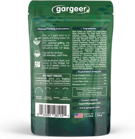 Gargeer 3oz Bottom Dweller Fish Food for Advanced Breeders. Complete Bottom Dweller Gel Diet for Both Juveniles & Adults. Made in The USA Using Premium Ingredients, Ocean Nutrition Gourmet Formula in Saudi Arabia