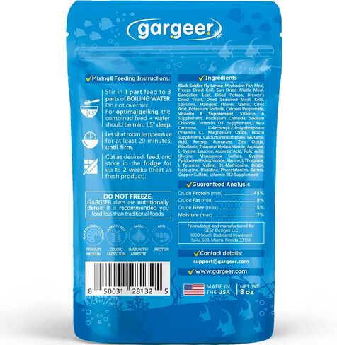 Gargeer 3oz Bottom Dweller Fish Food for Advanced Breeders. Complete Bottom Dweller Gel Diet for Both Juveniles & Adults. Made in The USA Using Premium Ingredients, Ocean Nutrition Gourmet Formula in Saudi Arabia