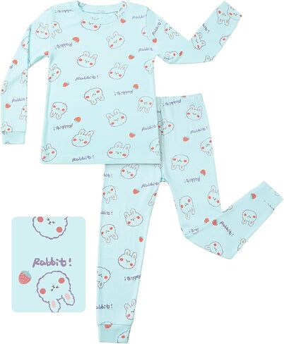 Bamboo Baby Boys Girls Pajama Sets 2-8Y Toddler Kids Softness Two Piece Long-Sleeve Snug fit Sleepwear Pjs Blue Bunny in Kuwait