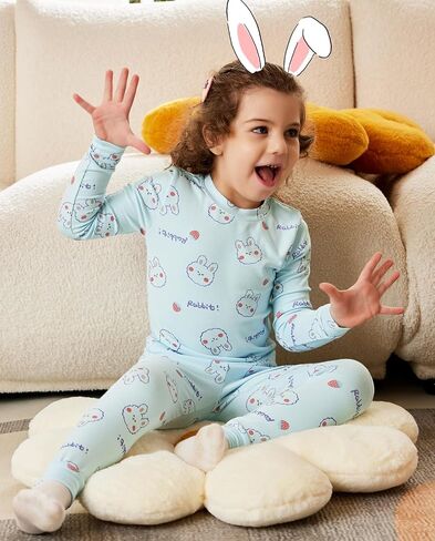 Bamboo Baby Boys Girls Pajama Sets 2-8Y Toddler Kids Softness Two Piece Long-Sleeve Snug fit Sleepwear Pjs Blue Bunny in Kuwait