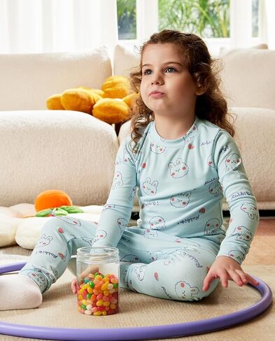 Bamboo Baby Boys Girls Pajama Sets 2-8Y Toddler Kids Softness Two Piece Long-Sleeve Snug fit Sleepwear Pjs Blue Bunny in Kuwait