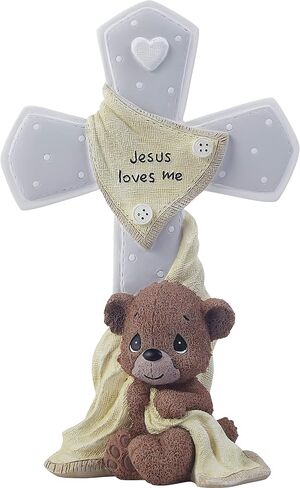 Precious Moments 203104 Jesus Loves Me Bear Resin Cross, Multicolor 1.58" x 4.25" in Saudi Arabia