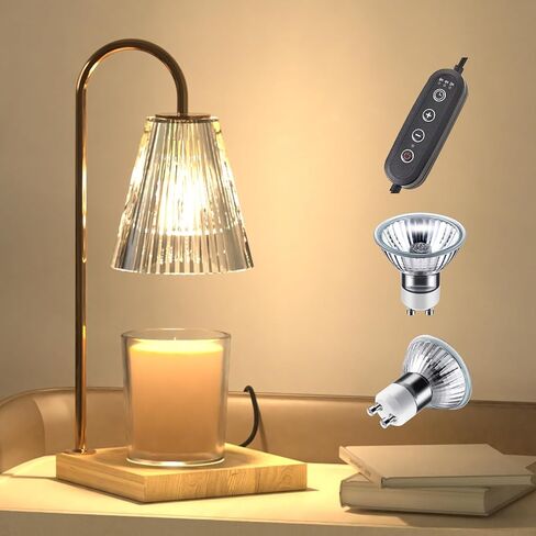 SESIIduo Candle Warmer Lamp, Timer & Dimmable for Jar Candles, Melter Electric Scented Candle Electric Melter Light with 2 Bulbs, Home Decor and Gift for Mother, Her, Wedding-Glass Wood in Kuwait
