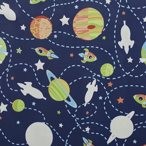 الصفحة الرئيسية لـ VCNY | مجموعة في الفضاء | زوج ستائر Glow in The Dark Rod Pocket للأطفال، مقاس 96.5 سم × 84 سم، متعدد الألوان، أزرق in Kuwait