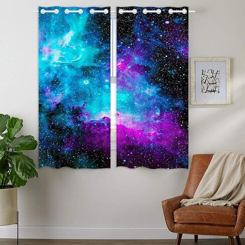 HommomH 42 x 84 Inch Curtains (2 Panels) Window Drapes Treatment Grommet Top Darkening Blackout Room Galaxy Outer Space Nebula Curtain Universe Planets Fantasy Starry Star Living Bedroom in Saudi Arabia