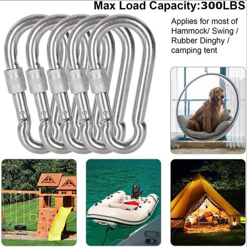 ALINNA 5 قطع 304 الفولاذ المقاوم للصدأ شديد التحمل حلقة معدنية خطافية بإبزيم زنبركي (M6) in Kuwait