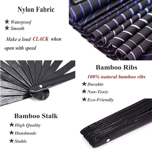 Large Rave Folding Hand Fan for Women/Men,Chinese/Japanese with Bamboo and Nylon-Cloth Handheld Fan,for Performance,Decorations, Dance,Festival Party,Gift (Trippy) in Saudi Arabia