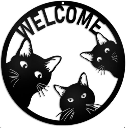 Welcome Sign,Welcome Cats Metal Welcome Wreath Sign Wreath Door Hanger for Christmas Housewarming Holiday Home Decoration (cat welcome sign) in Saudi Arabia