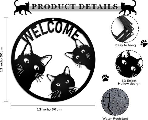 Welcome Sign,Welcome Cats Metal Welcome Wreath Sign Wreath Door Hanger for Christmas Housewarming Holiday Home Decoration (cat welcome sign) in Saudi Arabia