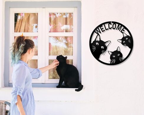 Welcome Sign,Welcome Cats Metal Welcome Wreath Sign Wreath Door Hanger for Christmas Housewarming Holiday Home Decoration (cat welcome sign) in Saudi Arabia