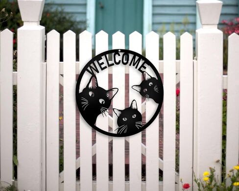 Welcome Sign,Welcome Cats Metal Welcome Wreath Sign Wreath Door Hanger for Christmas Housewarming Holiday Home Decoration (cat welcome sign) in Saudi Arabia