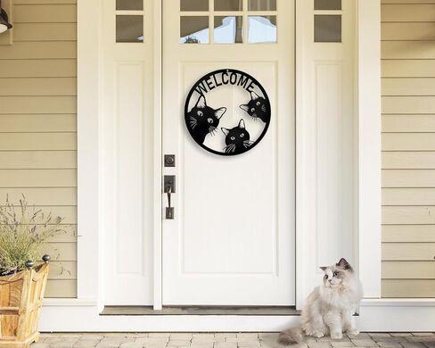 Welcome Sign,Welcome Cats Metal Welcome Wreath Sign Wreath Door Hanger for Christmas Housewarming Holiday Home Decoration (cat welcome sign) in Saudi Arabia