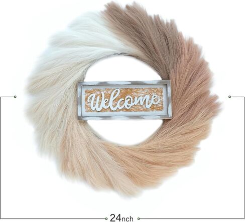 Bibelot Pampas Grass Wreath, 24’’ Artificial Pampas Wreath with Hello Sign, Pampas Farmhouse Wreath for Front Door Decor in Saudi Arabia
