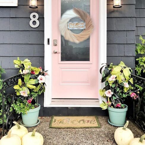 Bibelot Pampas Grass Wreath, 24’’ Artificial Pampas Wreath with Hello Sign, Pampas Farmhouse Wreath for Front Door Decor in Saudi Arabia