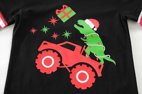 Boys Christmas Tees Girls Dinosaur Tops Stripe Long Sleeve Shirt Kids Truck T-Shirt for Toddler Xmas Gifts 3-9 Years in Saudi Arabia