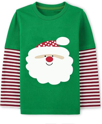 Boys Christmas Tees Girls Dinosaur Tops Stripe Long Sleeve Shirt Kids Truck T-Shirt for Toddler Xmas Gifts 3-9 Years in Saudi Arabia