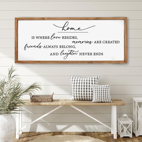 Heiple Home Is Where Love Resides لافتة حائط لديكور المنزل في المزرعة وغرفة النوم وغرفة المعيشة وديكور جداري لغرفة المعيشة الريفية (بني، 18 × 40) in Kuwait