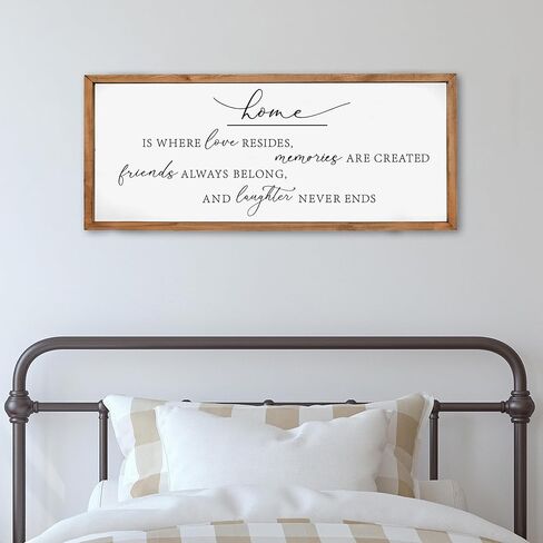 Heiple Home Is Where Love Resides لافتة حائط لديكور المنزل في المزرعة وغرفة النوم وغرفة المعيشة وديكور جداري لغرفة المعيشة الريفية (بني، 18 × 40) in Kuwait