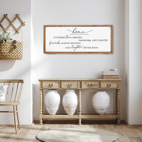 Heiple Home Is Where Love Resides لافتة حائط لديكور المنزل في المزرعة وغرفة النوم وغرفة المعيشة وديكور جداري لغرفة المعيشة الريفية (بني، 18 × 40) in Kuwait