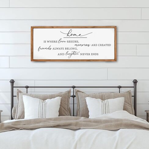 Heiple Home Is Where Love Resides لافتة حائط لديكور المنزل في المزرعة وغرفة النوم وغرفة المعيشة وديكور جداري لغرفة المعيشة الريفية (بني، 18 × 40) in Kuwait