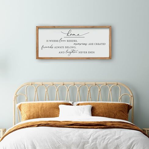 Heiple Home Is Where Love Resides لافتة حائط لديكور المنزل في المزرعة وغرفة النوم وغرفة المعيشة وديكور جداري لغرفة المعيشة الريفية (بني، 18 × 40) in Kuwait