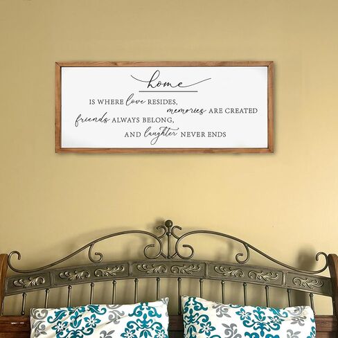 Heiple Home Is Where Love Resides لافتة حائط لديكور المنزل في المزرعة وغرفة النوم وغرفة المعيشة وديكور جداري لغرفة المعيشة الريفية (بني، 18 × 40) in Kuwait